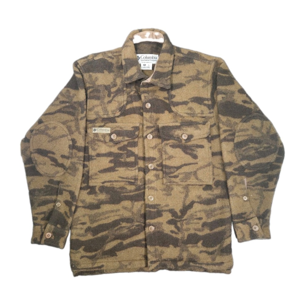 Vintage Columbia Gallatin Range Wool Blend Jacket Camo Mens Medium Brown